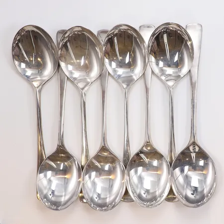 13 skedar, längd 18cm, bredd5-46mm, år 1988, MEMA, 830/1000 silver Vikt: 633,7 g