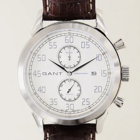 Herrur Gant Belmont stål quartz ref-nr: W10132 Ø42mm safirglas kronograf datum läderband korthållare garantikort