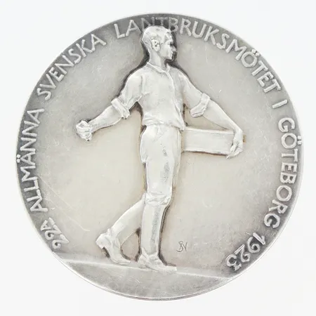 Minnesplakett Ø51mm 22a Allmänna Svenska Lantbruksmötet i Göteborg 1923, silver 830/1000. Vikt: 59,2 g