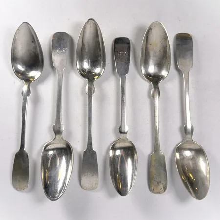 6 matskedar 22cm, 1800-tal, silver 830/1000 Vikt: 309,9 g