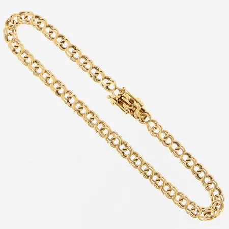 Armband Bismarck längd 20cm, bredd 5mm, slitage på länkar vid lås, 18K Vikt: 7,7 g
