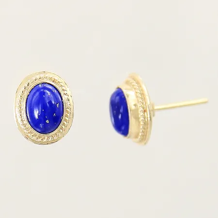 Örhängen med blåa stenar 15x10mm färgbortfall på stenarna, saknar snurrebusar ostämplade 14K  Vikt: 2,7 g
