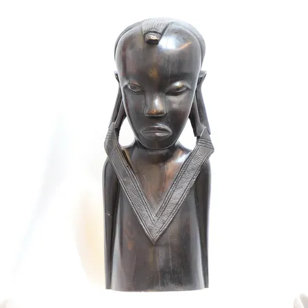 Skulptur Afrikanskt, höjd 36cm, bredd 15cm, 1900 talets mitt, mindre spricka framsida, troligen Benin