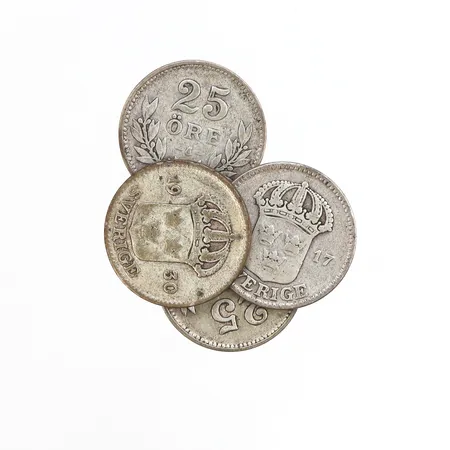 Cirkulationsmynt, 4-st 25-Öre, 600/1000 silver, 9,6g Vikt: 9,6 g