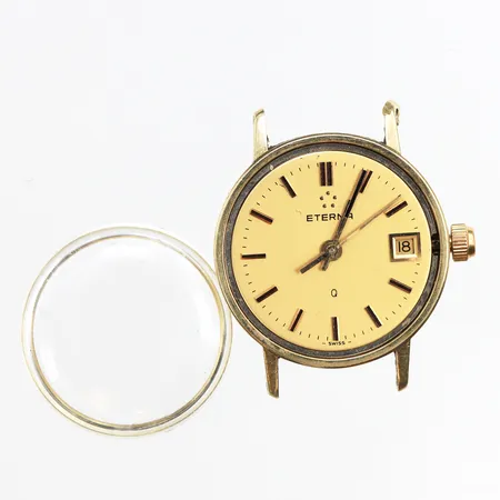 Damur Eterna 14K, 21,8mm, quartz, gravyr, defekt går ej, löst glas, inga tillbehör, bruttovikt: 9,3g.