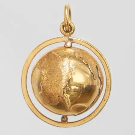 Hänge jordglob längd inkl ögla 2,5cm, Ø17mm, klot snurrar, bucklig, 14K Vikt: 2 g