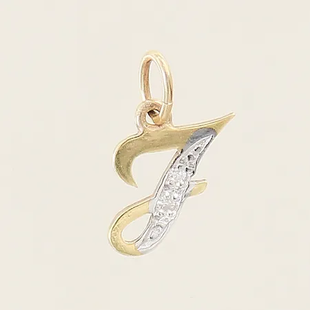 Hänge bokstav J med diamanter 2x ca 0,005ct 13x8mm ostämplad 14K  Vikt: 0,3 g