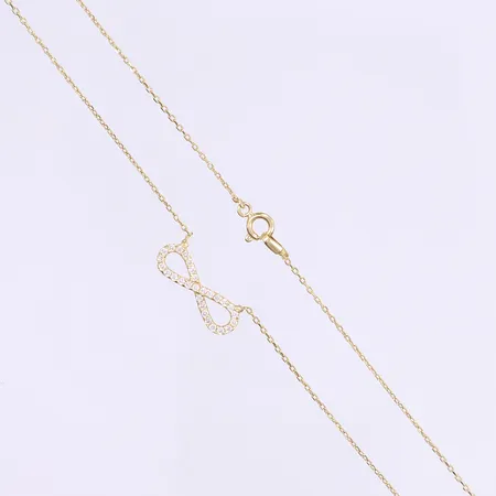 Halscollier med vita stenar 43cm bredd 1-6mm, 14K Bruttovikt: 1,9g Vikt: 1,9 g