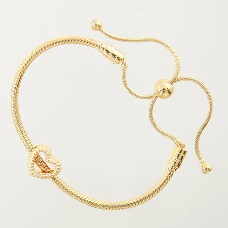 Armband Ormlänk med en berlock hjärta Pandora justerbar Ø40-80mm bredd 3-12,5mm avtagbart lås förgylld silver 925/1000 Vikt: 14,6 g