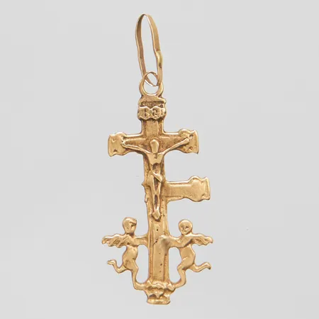 Hänge Caravacakors längd inkl ögla 3cm, bredd 12mm, skadat, sprickor, 18K Vikt: 1,1 g