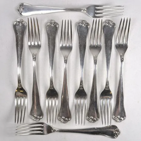 10 Gafflar 18,5cm modell Symfoni Mema medföljer prislista för modellen maj 1956 silver 830/1000 Vikt: 431 g