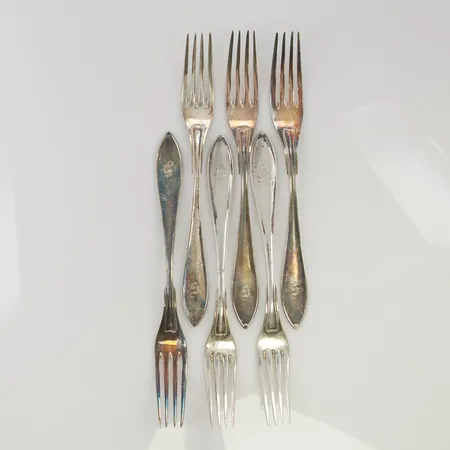 6 Gafflar Spetsig Svensk 18cm, gravyr, 830/1000 silver,  Vikt: 219 g