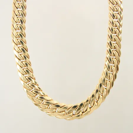 Kedja doserad manglad Pansar längd 44cm bredd 11-15mm ihålig 18K Vikt: 72,7 g
