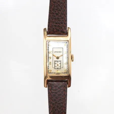 Herrur Longines Tank 14K, Art Deco, 32x20mm, manuell, boettnr: 126876, verknr:5928450, ca. år 1939 cal 9L, läderband, inga tillbehör