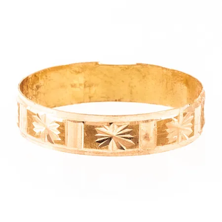 Ring mönstrad stl:20½ bredd 5mm, defekt skena, 21K 1,4g. 
