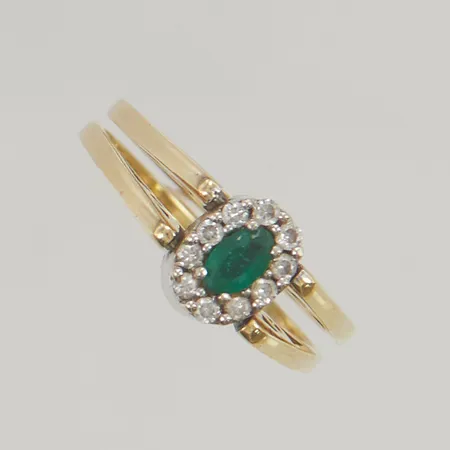 Ring vändbar med olika stenar röd/grön, stl18½, bredd:2,7-8,3mm 18K 5,6g.