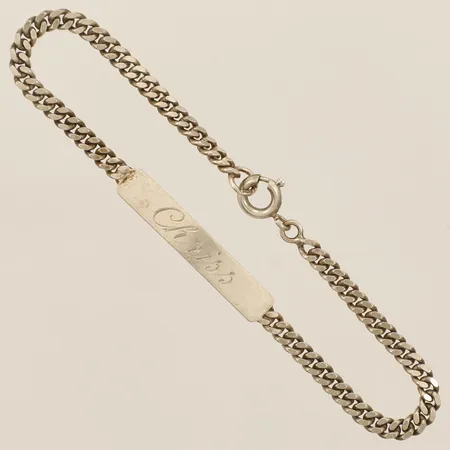 Armband med namnbricka längd 18cm bredd 3,3-5,4mm personlig gravyr silver 830/1000 Vikt: 6 g