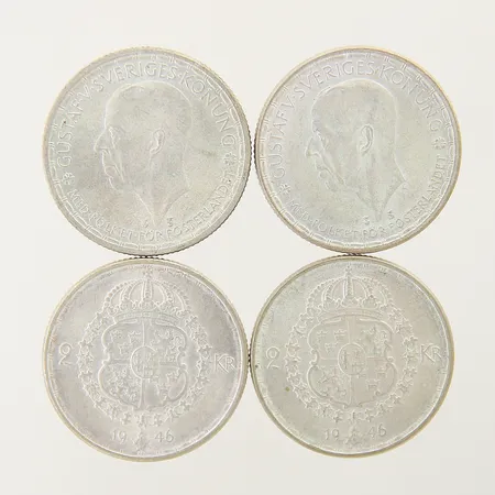 4 Mynt 2kr Gustaf V Sveriges Konung 1946-1950 Ø31mm silver 400/1000 Vikt: 56 g