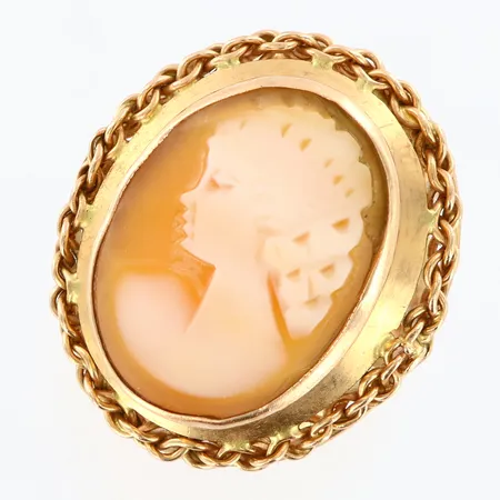 Ring med kamé stl:16¾, bredd 3-25mm, skevheter, 14K Vikt: 7,1 g