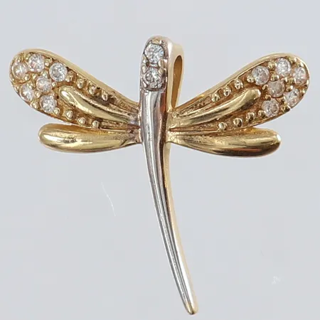 Hänge trollslända med vita stenar 19,5x20mm tvåfärgat 14K.  Vikt: 1,4 g