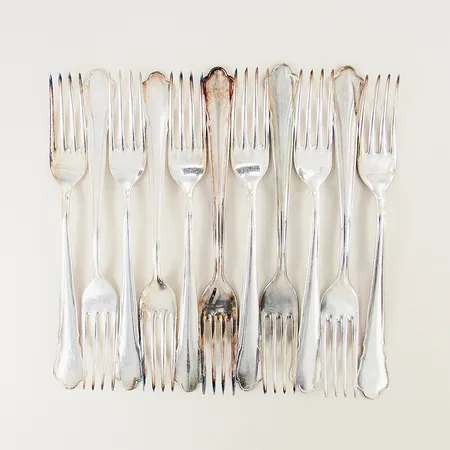 11 förrättsgafflar GAB modell Chippendale längd 18cm silver 830/1000 Vikt: 354,9 g