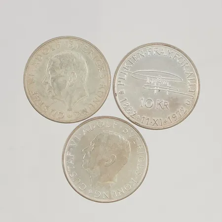 Mynt 3st 10Kr silver s835/1000 55,1g.