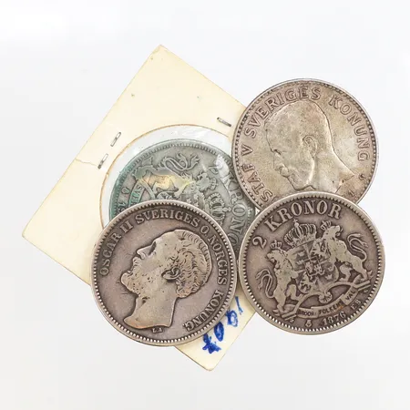 Cirkulationsmynt 4st 2-kronor, 800/1000 silver Vikt: 60 g
