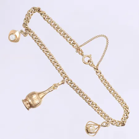 Armband Pansar med tre berlocker delvis med sten/pärla ca 18cm bredd 3mm säkerhetskedja 18K Vikt: 7,8 g