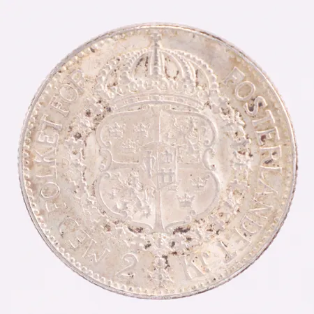 Mynt Gustaf V Sveriges Konung med folket för fosterlandet Ø31mm 2KR, år 1955 Silver 400/1000 Vikt: 6 g