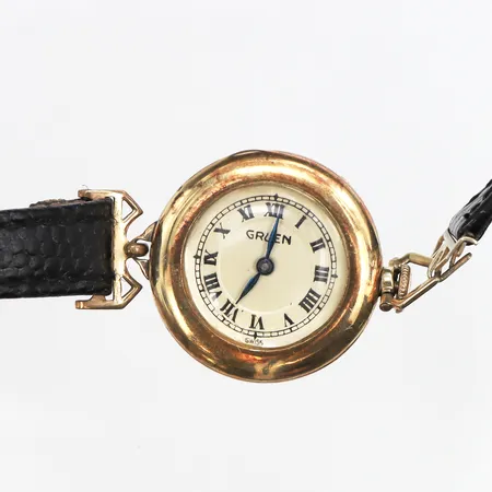 Damur Gruen 14K, 25,5mm, manuell, boettnr: 218798 97, slitet läderband, inga tillbehör