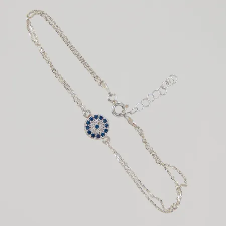 Armband 17cm bredd 1-8,6mm, Onda ögat / Nazar med blå och vita stenar, 925/1000 silver, Vikt: 1,6 g