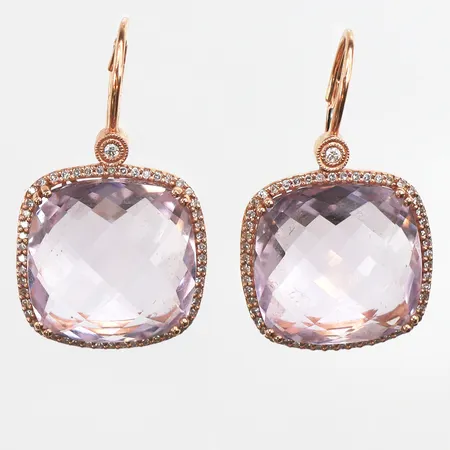 Ett par örhängen med ametister samt vita stenar, 32x19mm, roséguld, 14K Vikt: 9,4 g