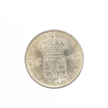 Mynt 2-Kornor, präglat år 1954, 400/1000 silver Vikt: 14,1 g