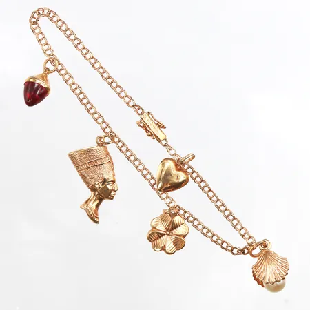 Armband Bismarck med fem berlocker, 18cm, bredd: 2,3mm, 18K Vikt: 6,2 g