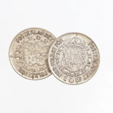 Cirkulationsmynt 2st 1-Krona, 800/1000 silver Vikt: 14,9 g