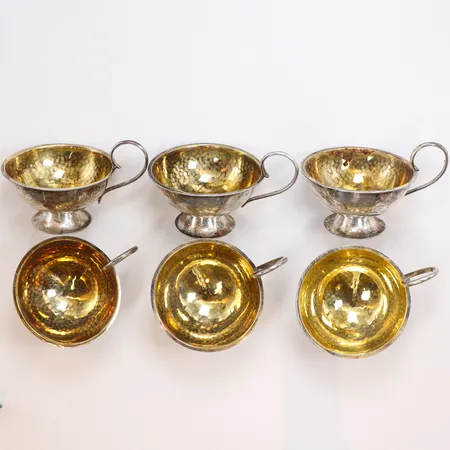 6 Mockakoppar, höjd 3,5cm, Ø58mm, år 1957, 830/1000 silver Vikt: 200 g