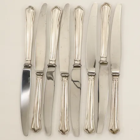Åtta knivar längd 17cm modell:Chippendale GAB silver 830/1000 Vikt: 298,3 g