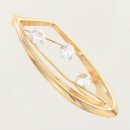 Brosch med vita stenar 40x13mm skev nål 18K Vikt: 2,5 g