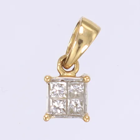 Hänge med prinsesslipade diamanter 4x ca 0,03ct, 14x6mm, 18K Vikt: 1,4 g