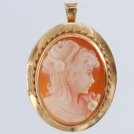 Hänge/brosch med Kamè 30x25mm 14K. Vikt: 6,1 g