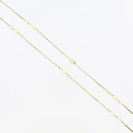 Collier med pärlor längd 67cm, bredd 1-7mm, mindre skador på pärlor, 14K Vikt: 13 g