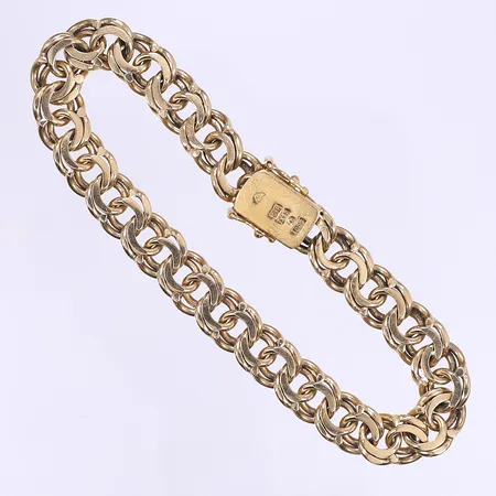Armband Bismarck 20,5cm, bredd 9mm, svenska stämplar, bruksslitage, 18K Vikt: 38,7 g