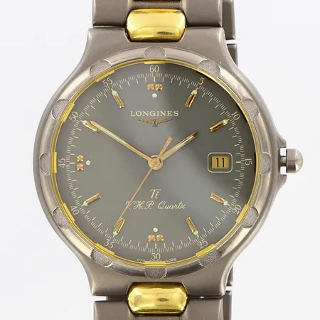 Herrur Longines Ti V.H.P quartz, Ø35mm, innermått:18cm, bredd:19mm, datumfönster, titanium/doublé, referens-nr:L16139, serie-nr: 26638018