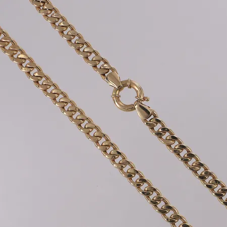 Kedja Pansar längd ca 45,5cm, bredd 6mm, ihålig, små bucklor, 14K. Vikt: 12,8 g