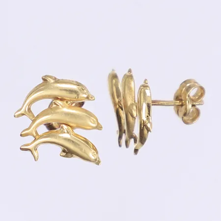 1 par örhängen delfiner ca 10x10mm smutsiga 14K Vikt: 1 g