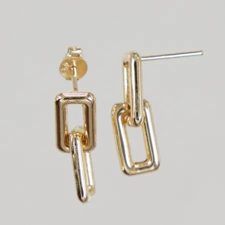 Örhängen längd 20,3mm bredd 6,5mm, stift, ena stopp saknas, 18K, Vikt: 1,8 g