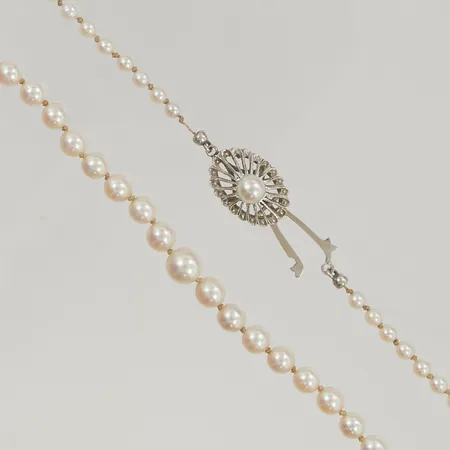 Pärlcollier odlade sötvattenpärlor, behöver träs om, med guldlås 18K ca2,5g.