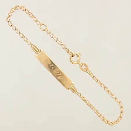 Armband med bricka längd 14,5-16cm bredd 1-5mm gravyr 18K Vikt: 2,7 g