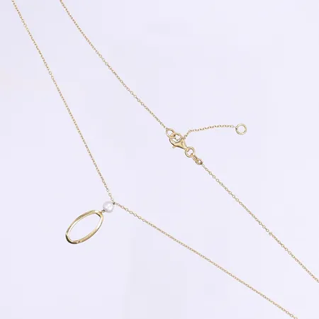 Halscollier med pärla 41/44cm bredd 1mm GHA 18K Bruttovikt: 3,0g Vikt: 3 g