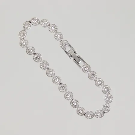 Armband Swarovski med vita stenar, 15cm, bredd 5,7mm, vitmetall 